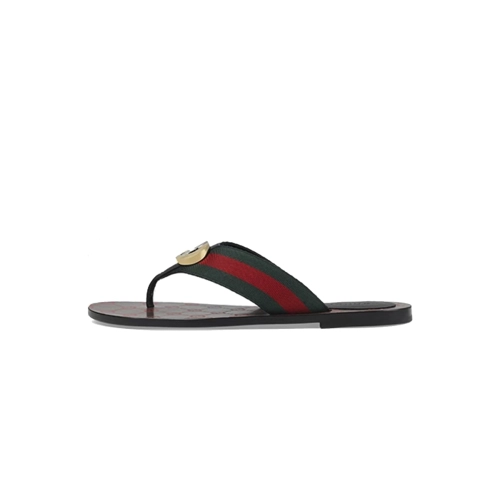 Gucci Kika Green Red Black GG Web Flip Flop Sandals 612138 H9020 8476