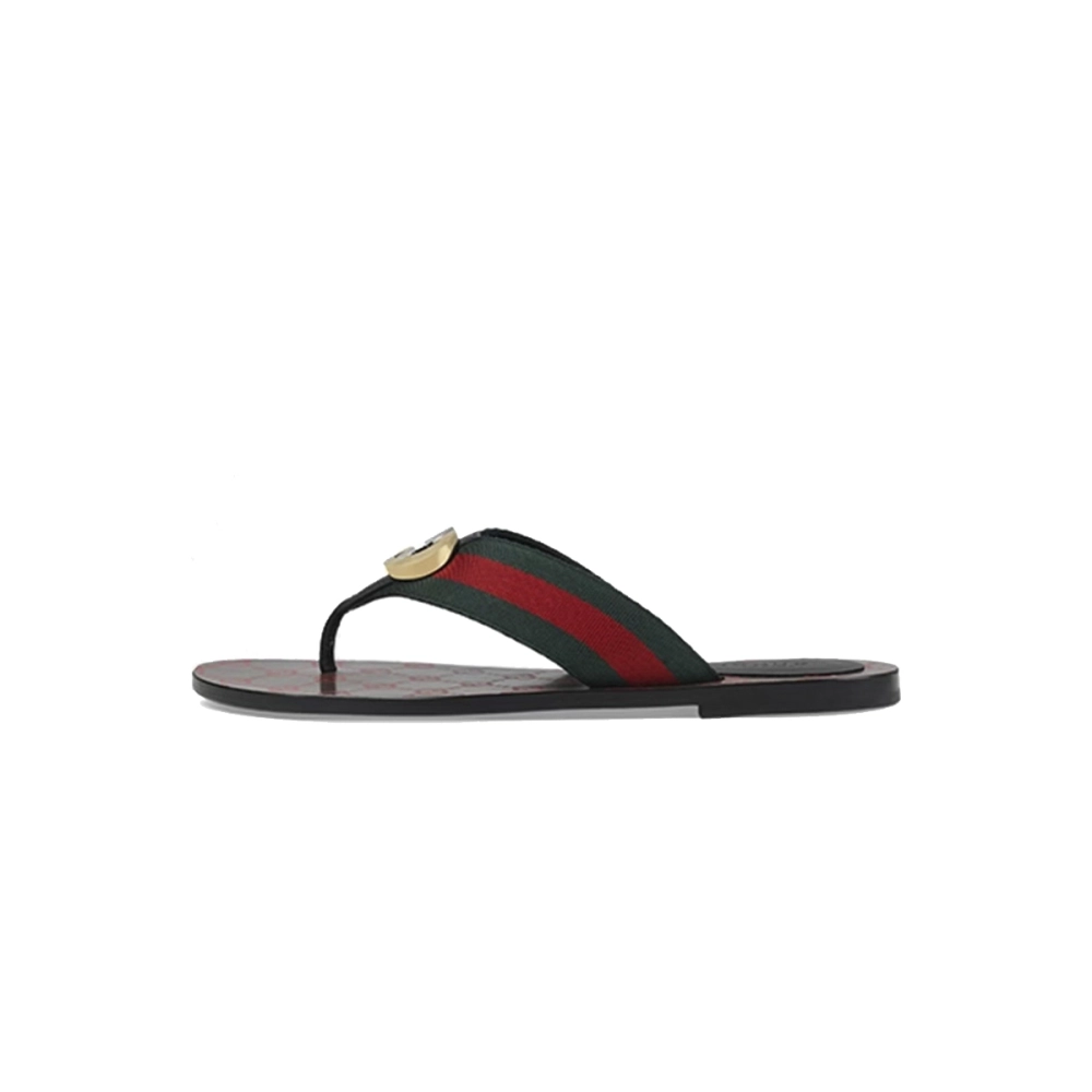 Gucci Kika Green Red Black GG Web Flip Flop Sandals 612138 H9020 8476