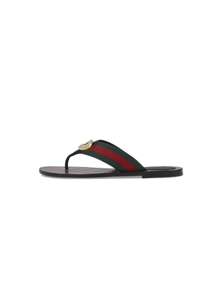Gucci Kika Green Red Black GG Web Flip Flop Sandals 612138 H9020 8476
