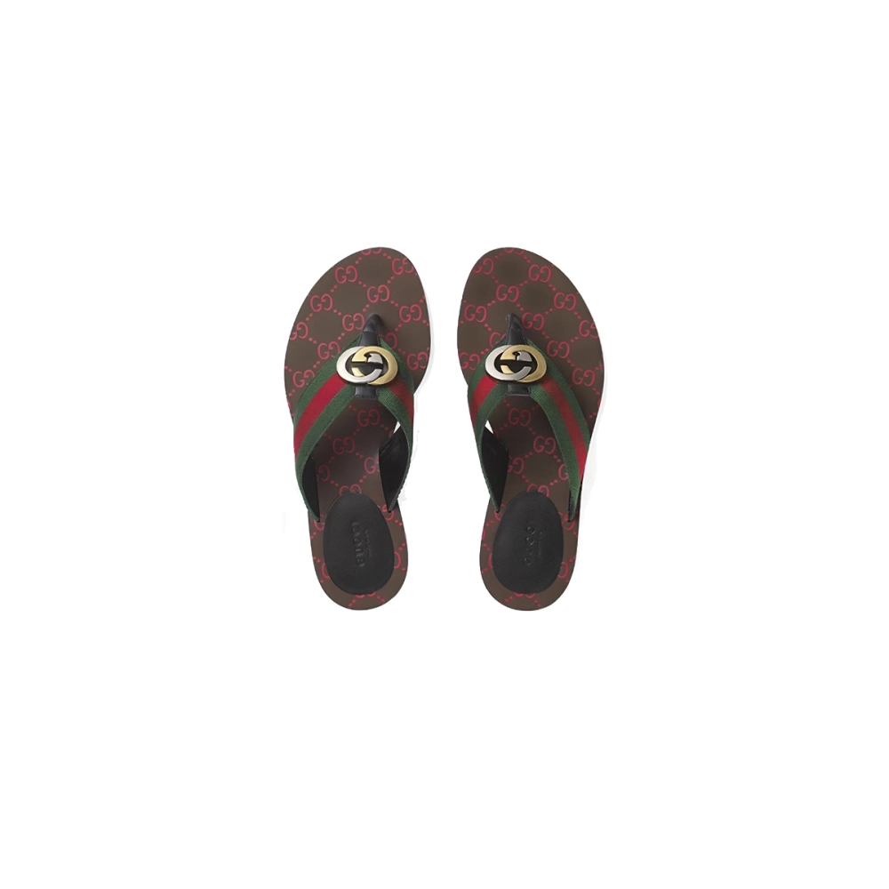 Gucci Kika Green Red Black GG Web Flip Flop Sandals 612138 H9020 8476
