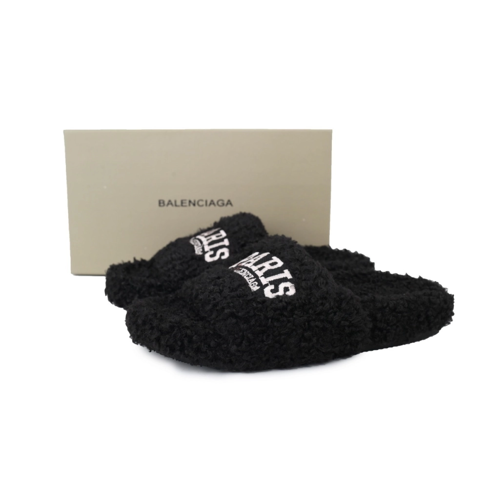 Balenciaga Cities Paris Furry Slide Black