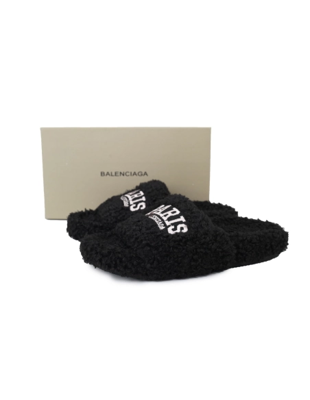 Balenciaga Cities Paris Furry Slide Black