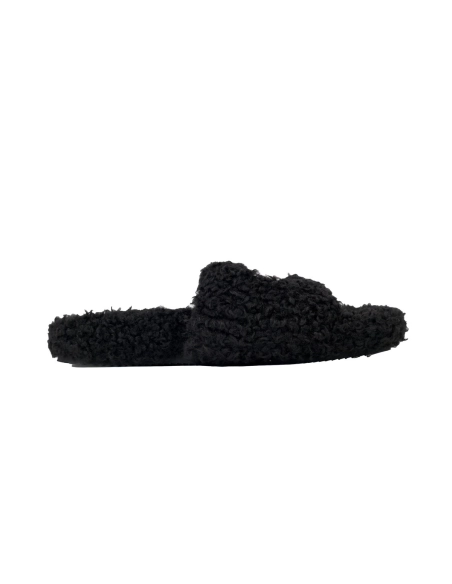 Balenciaga Cities Paris Furry Slide Black