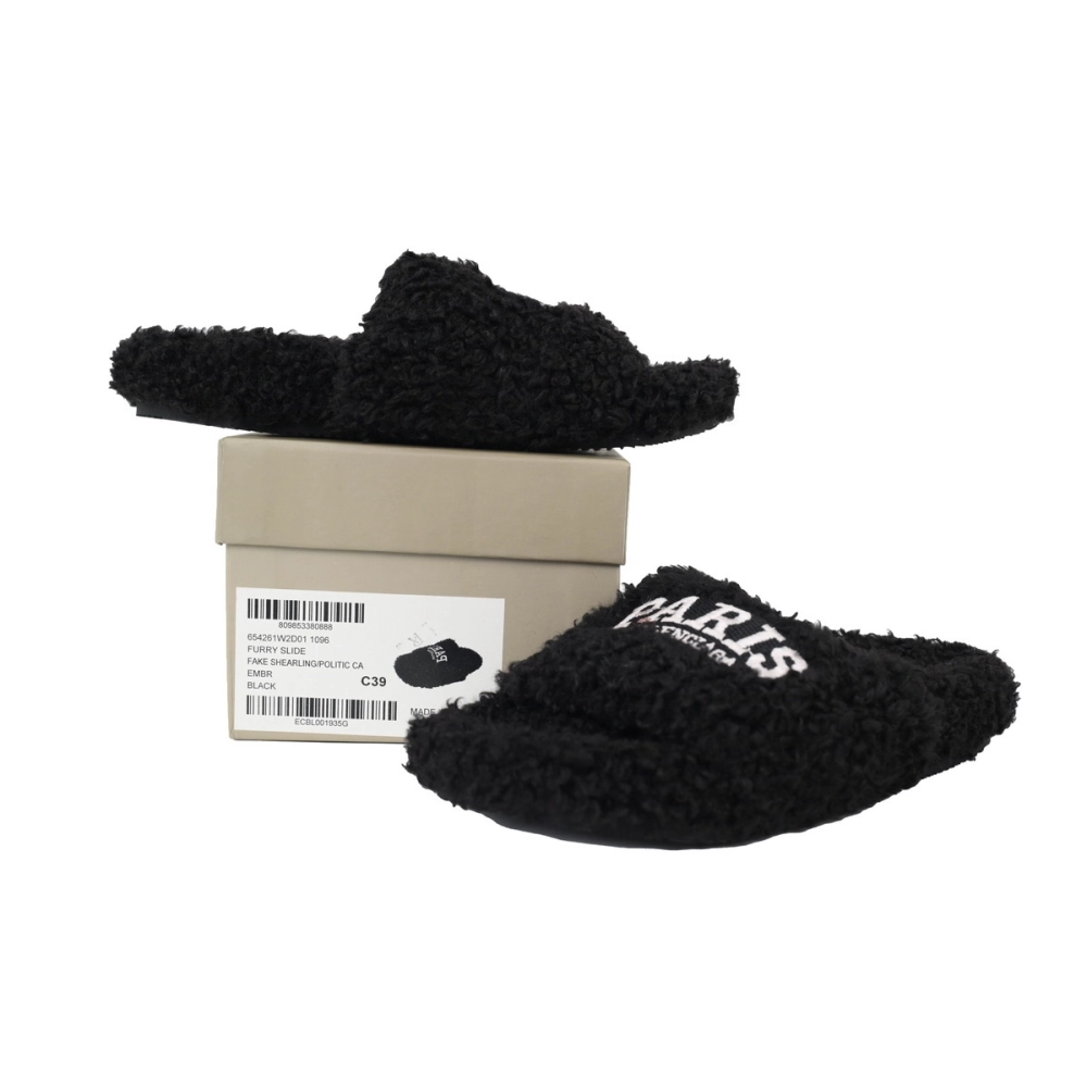 Balenciaga Cities Paris Furry Slide Black
