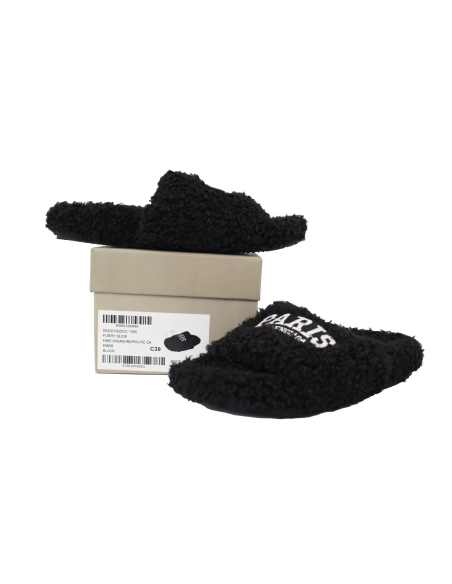 Balenciaga Cities Paris Furry Slide Black