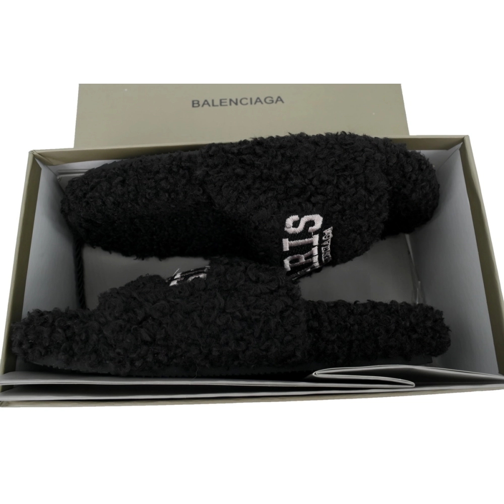Balenciaga Cities Paris Furry Slide Black