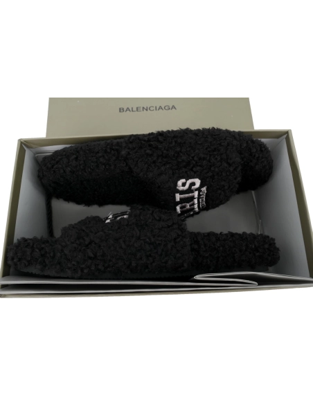 Balenciaga Cities Paris Furry Slide Black