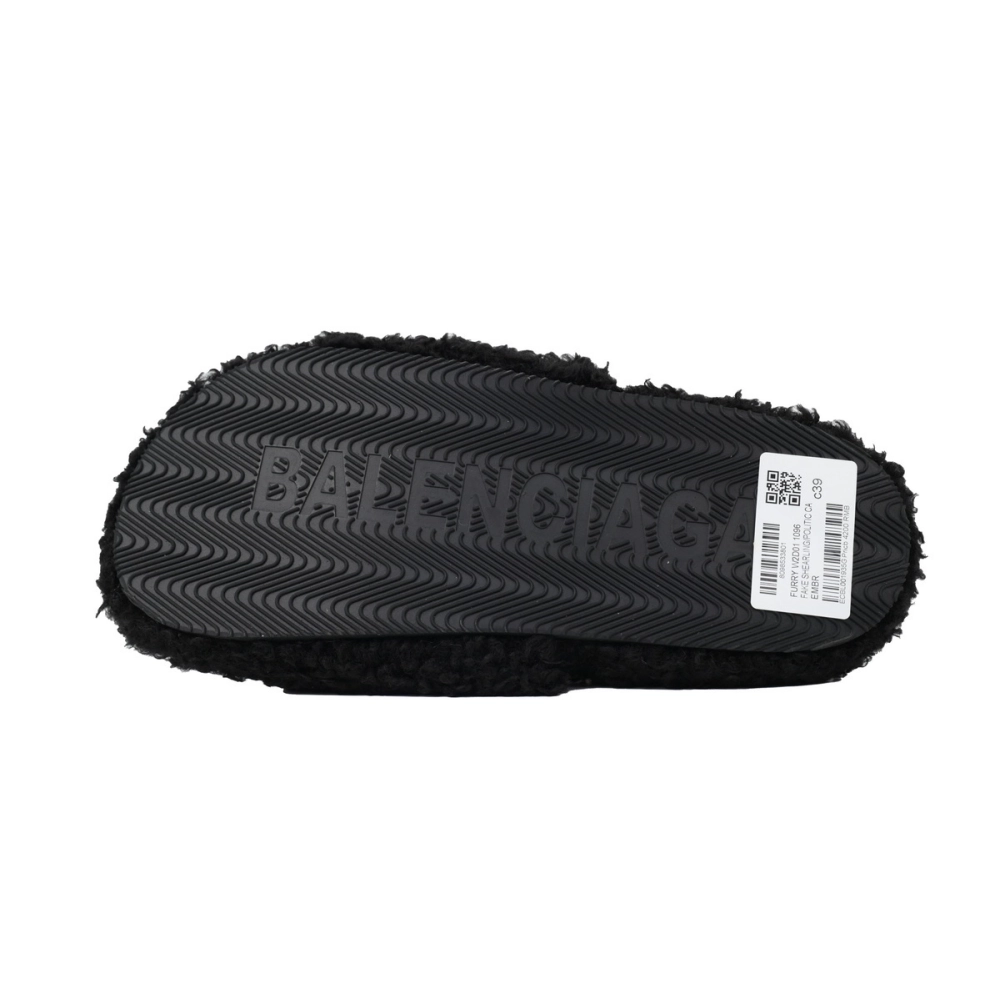 Balenciaga Cities Paris Furry Slide Black