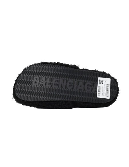 Balenciaga Cities Paris Furry Slide Black