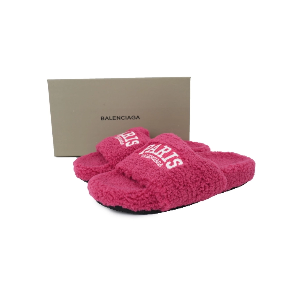 Balenciaga Cities Paris Furry Slide Bright Red