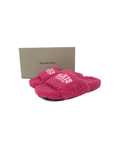 Balenciaga Cities Paris Furry Slide Bright Red