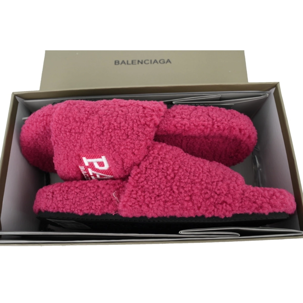 Balenciaga Cities Paris Furry Slide Bright Red