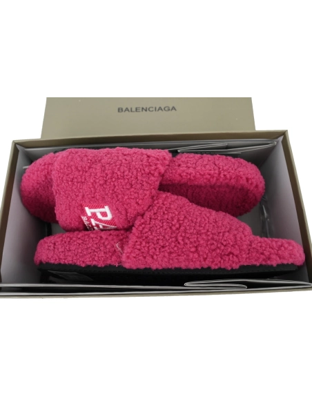 Balenciaga Cities Paris Furry Slide Bright Red
