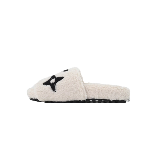 Louis Vuitton Bom Dia Shearling Flate Slippers Beige