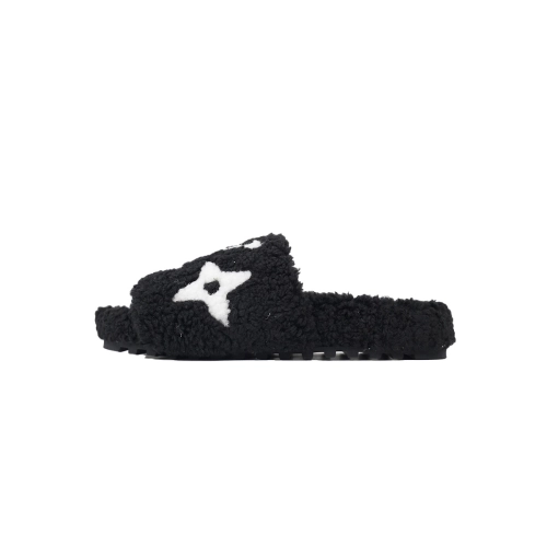 Louis Vuitton Bom Dia Shearling Flate Slippers Black