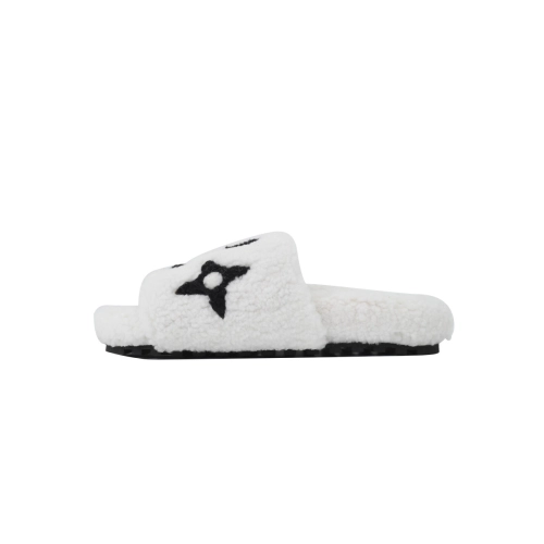 Louis Vuitton Bom Dia Shearling Flate Slippers White