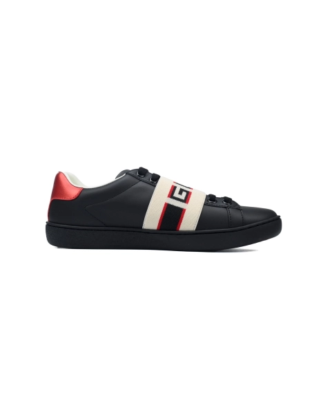 Gucci Calfskin Stripe Ace Leather Sneakers Low Top Black