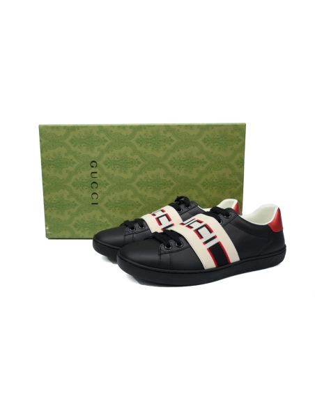 Gucci Calfskin Stripe Ace Leather Sneakers Low Top Black