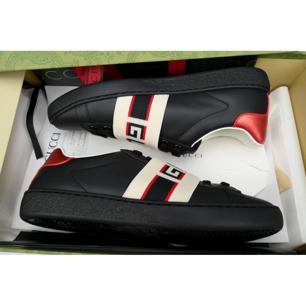 Gucci Calfskin Stripe Ace Leather Sneakers Low Top Black