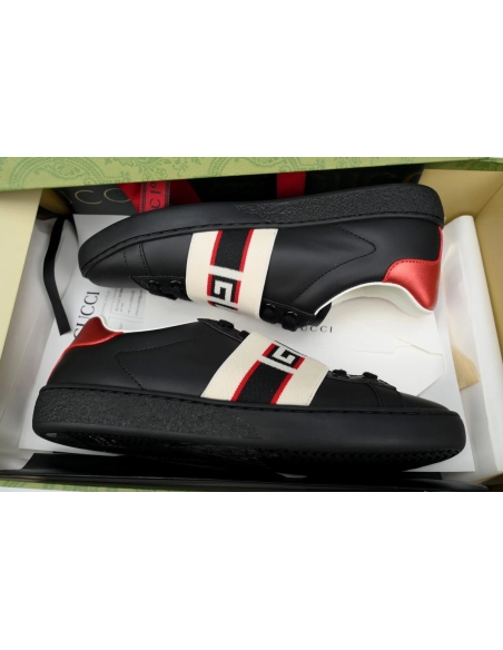 Gucci Calfskin Stripe Ace Leather Sneakers Low Top Black