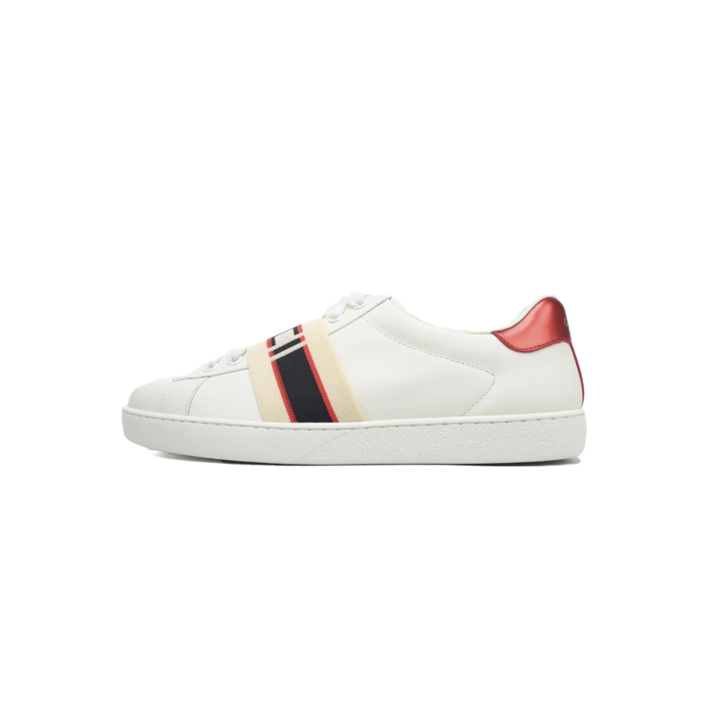 Gucci Calfskin Stripe Ace Leather Sneakers Low Top White Red