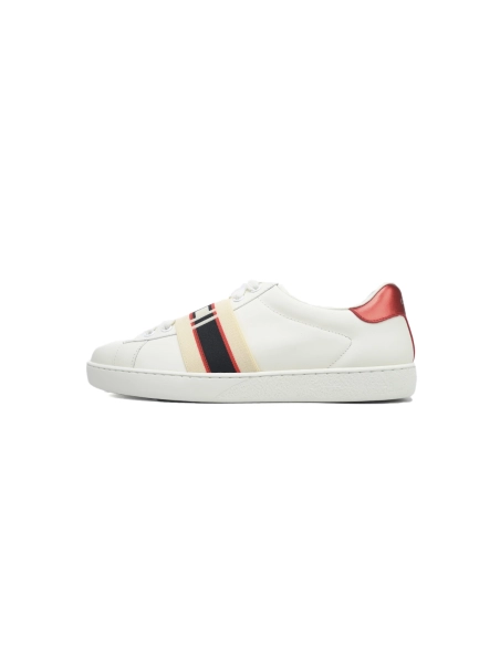 Gucci Calfskin Stripe Ace Leather Sneakers Low Top White Red