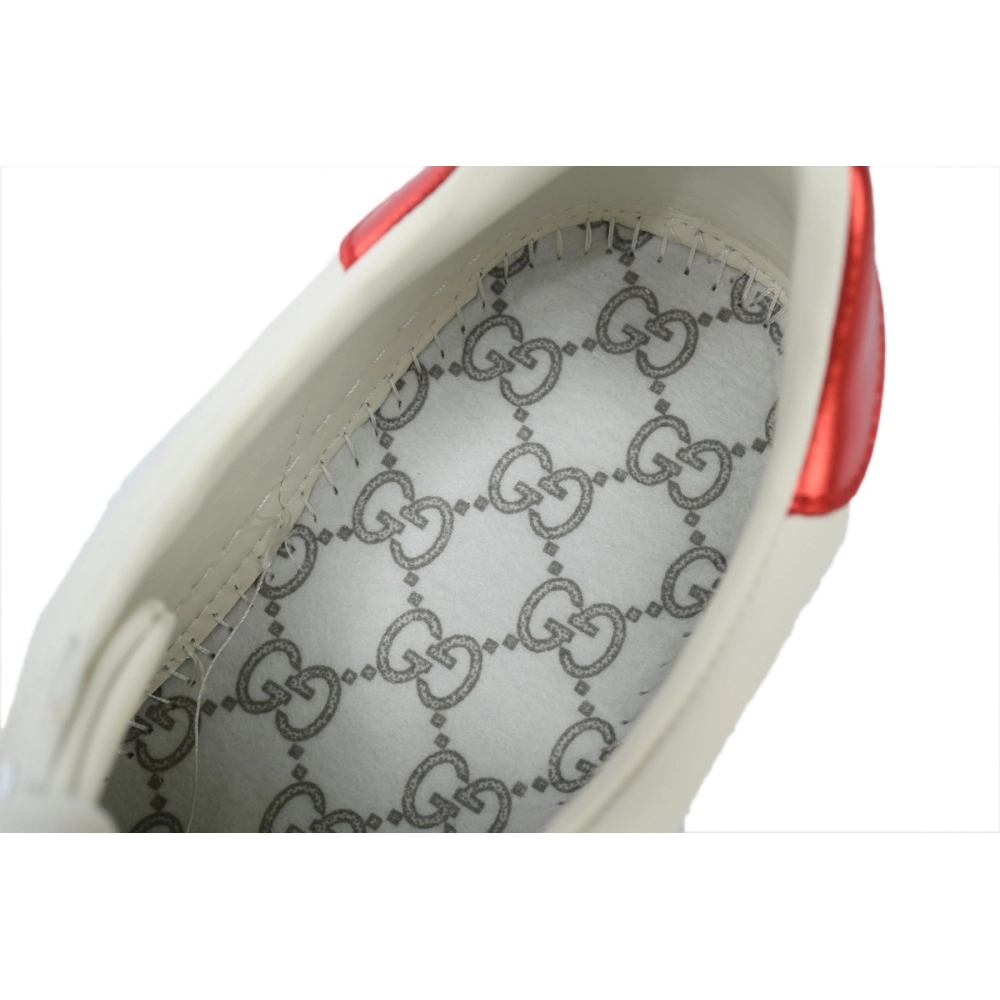 Gucci Calfskin Stripe Ace Leather Sneakers Low Top White Red