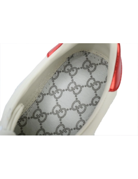 Gucci Calfskin Stripe Ace Leather Sneakers Low Top White Red