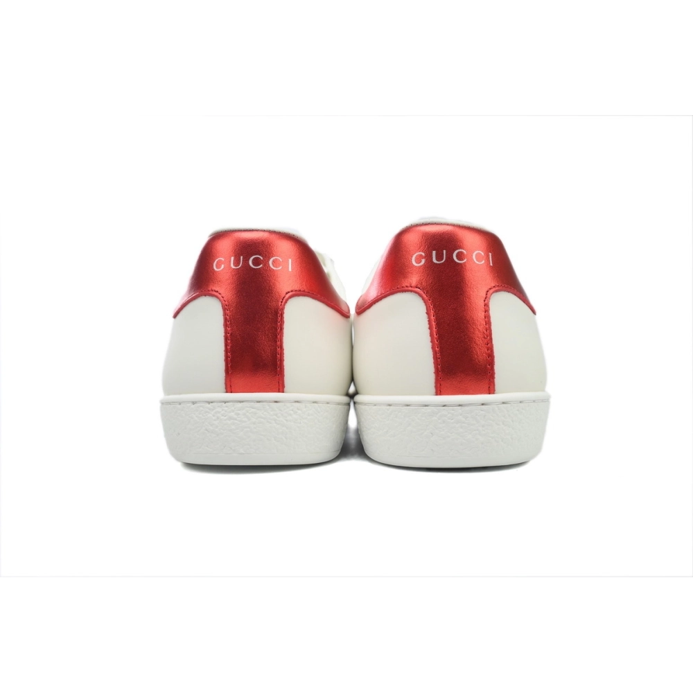 Gucci Calfskin Stripe Ace Leather Sneakers Low Top White Red