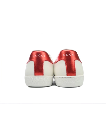 Gucci Calfskin Stripe Ace Leather Sneakers Low Top White Red