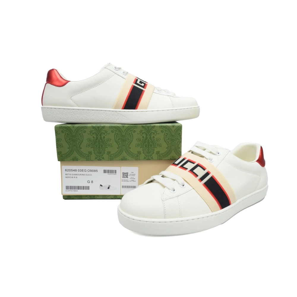 Gucci Calfskin Stripe Ace Leather Sneakers Low Top White Red