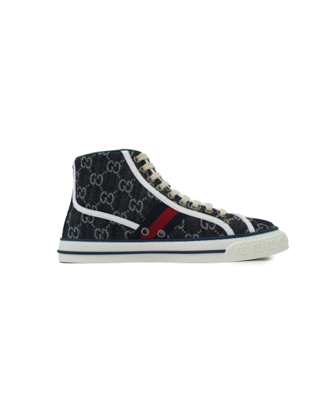 Gucci Tennis 1977 High Top Sneakers Denim Mini GG Blue