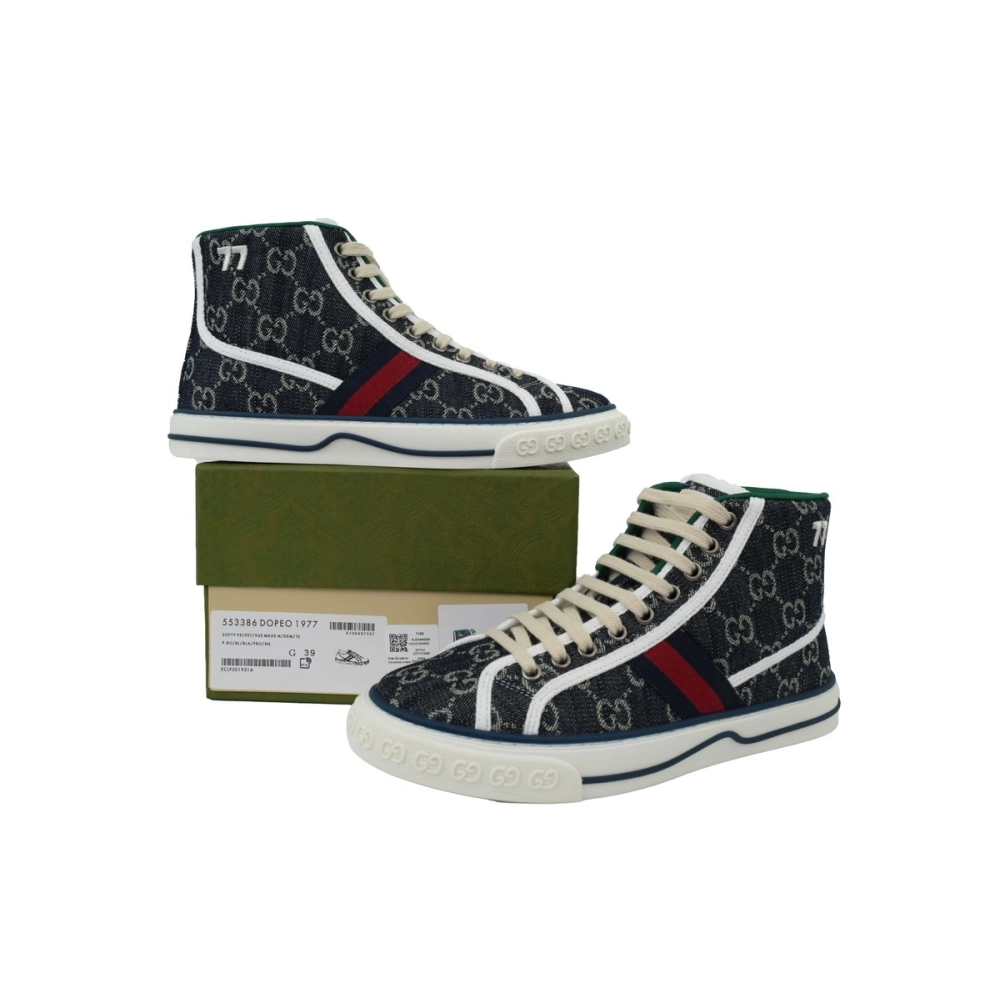 Gucci Tennis 1977 High Top Sneakers Denim Mini GG Blue