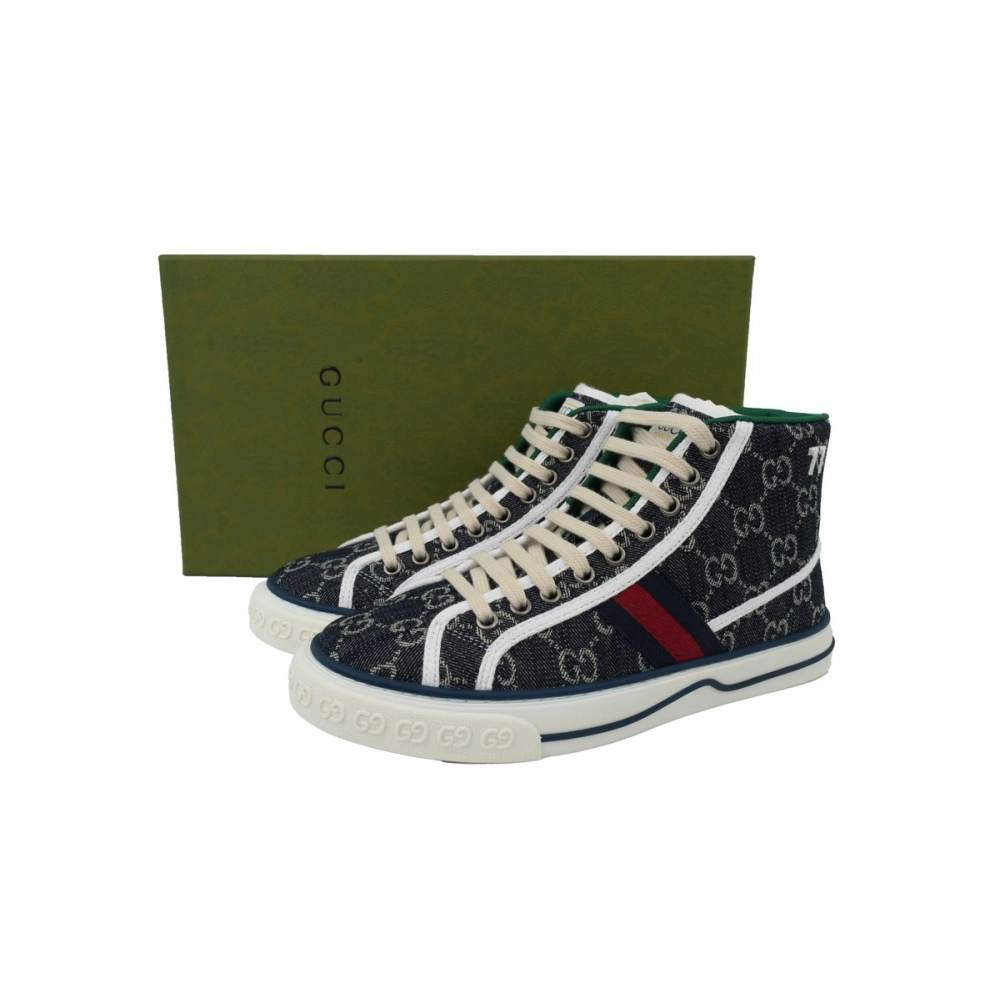 Gucci Tennis 1977 High Top Sneakers Denim Mini GG Blue