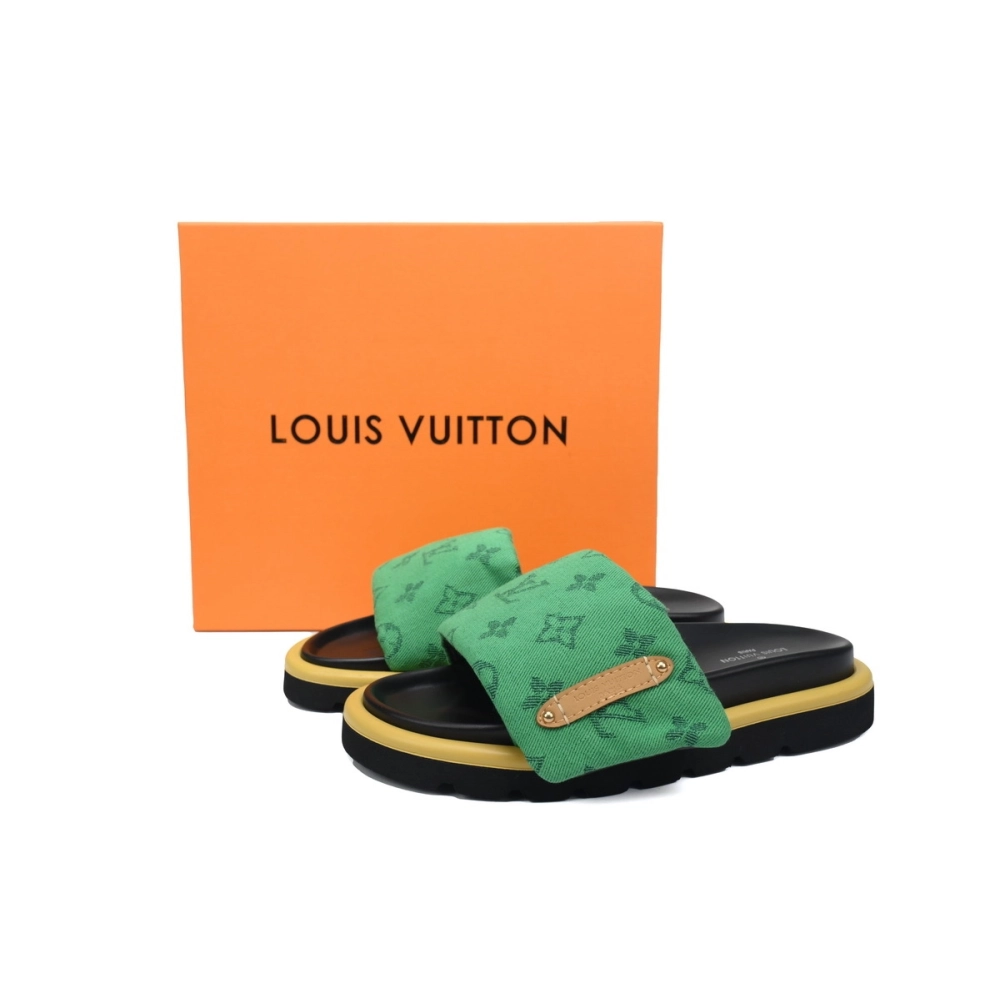 Louis Vuitton Pool Pillow Flat Comfort Mules Denim Green