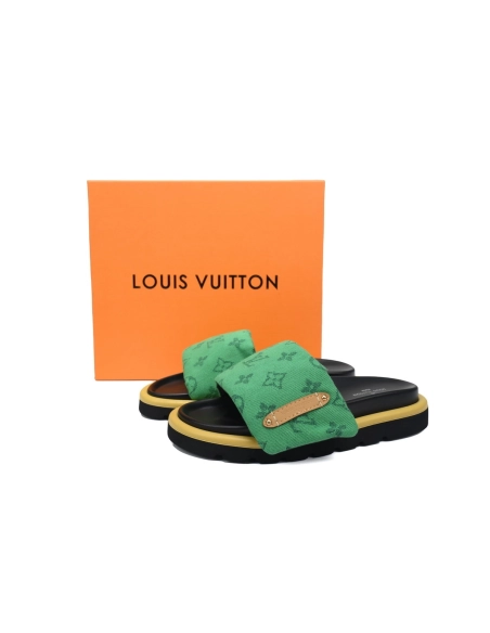 Louis Vuitton Pool Pillow Flat Comfort Mules Denim Green