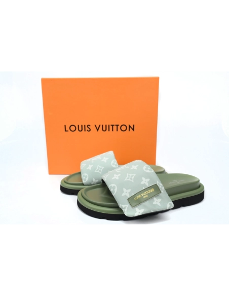 Louis Vuitton Pool Pillow Flat Comfort Mules Light Green Denim