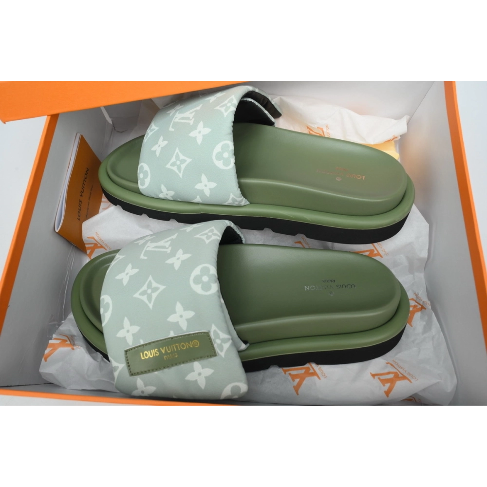 Louis Vuitton Pool Pillow Flat Comfort Mules Light Green Denim