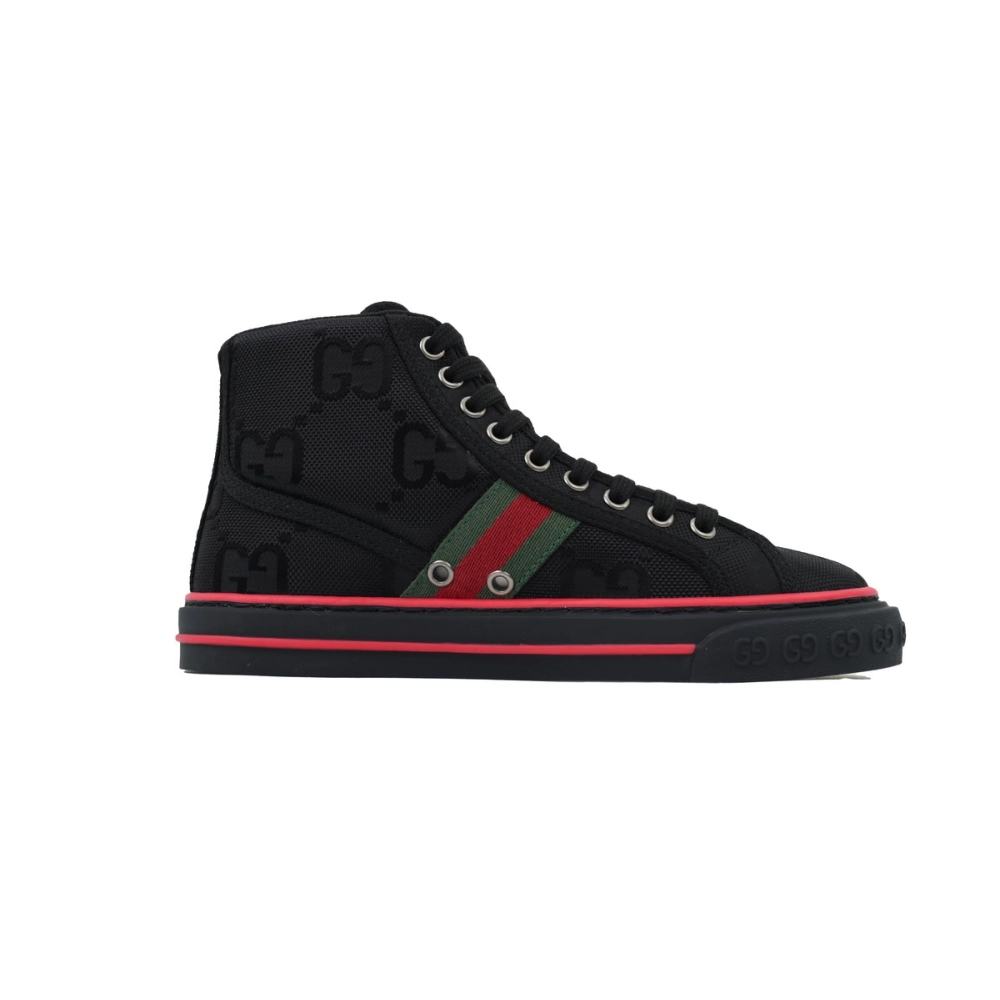 Gucci Tennis 1977 High Top Sneakers Denim Mini GG Ribbon Black