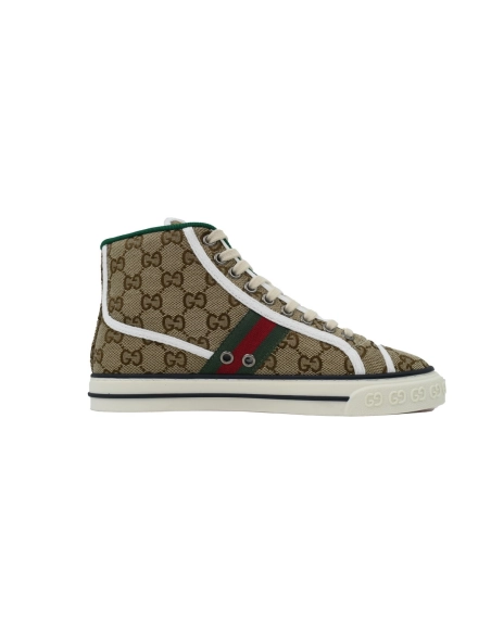 Gucci Tennis 1977 High Top Sneakers Denim Mini GG Apricot