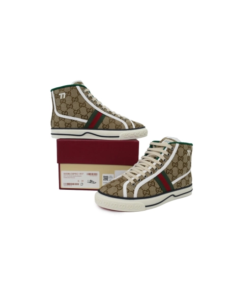 Gucci Tennis 1977 High Top Sneakers Denim Mini GG Apricot