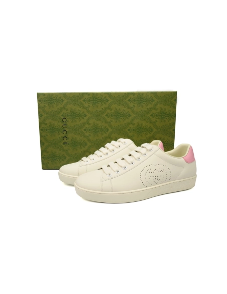 Gucci Ace Perforated Interlocking G White Pink