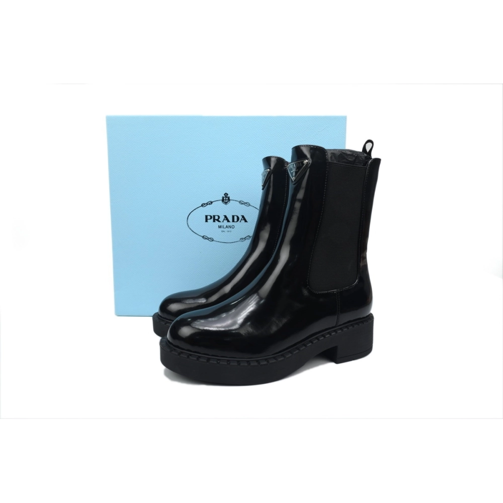 Prada Leather Ankle Boots Black