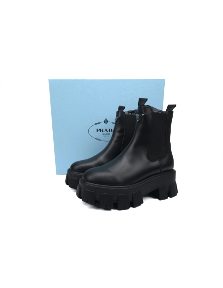 Prada Platform Leather Ankle Boots Black