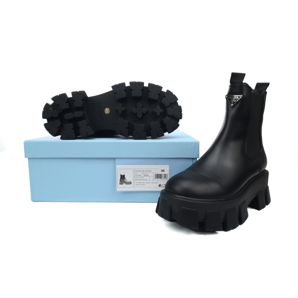 Prada Platform Leather Ankle Boots Black