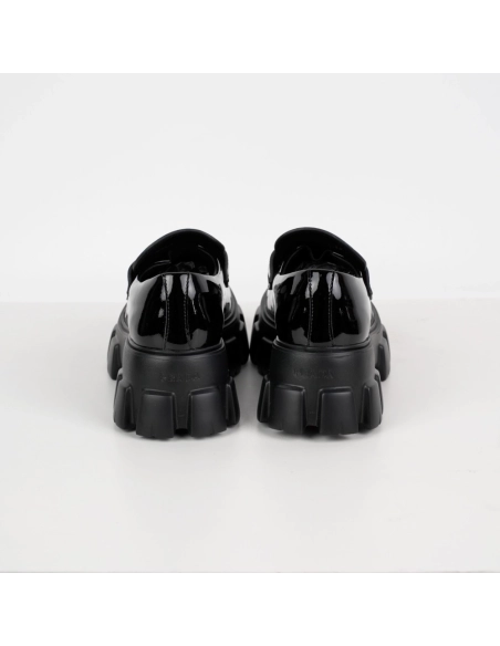 Prada Monolith Triangle Logo Leather Platform Loafers Black
