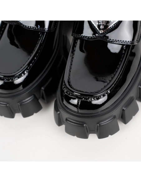 Prada Monolith Triangle Logo Leather Platform Loafers Black