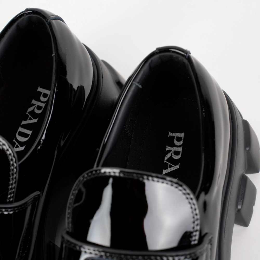 Prada Monolith Triangle Logo Leather Platform Loafers Black