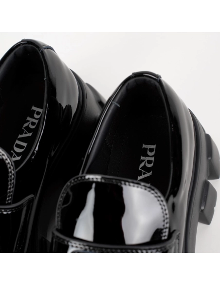 Prada Monolith Triangle Logo Leather Platform Loafers Black