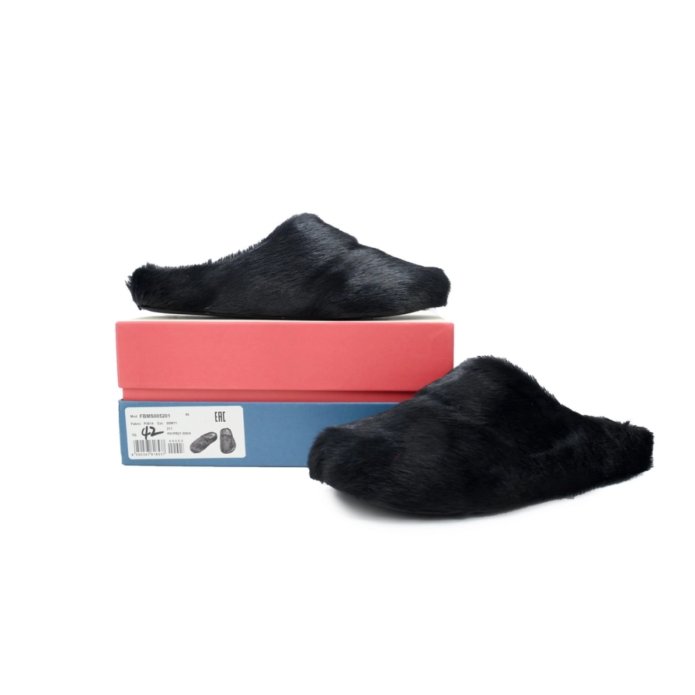 Marni Long-hair Calfskin Fussbett Sabot Black SBMR000600P412200N99